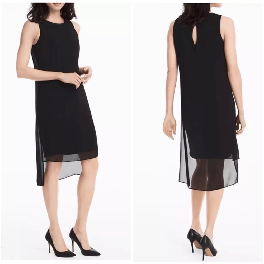 NWT WHITE HOUSE BLACK MARKET Black Chiffon Overlay High Low Dress Size XS